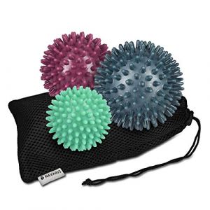 Navaris Balle de Massage - Lot de 3 balles de Massage à Picots rigidité Moyenne et Dure - Boule avec Picot Sport Fitness Pilates Relaxation (SX-Commerce, neuf)