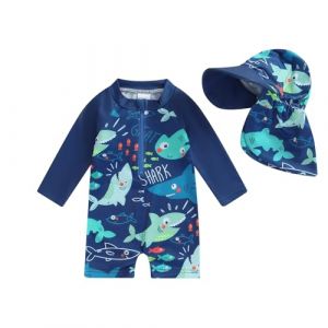 HodJIU Maillot de Bain Bébé Garçon Anti-UV Imprimé Dinosaure à Manches Courtes Costume de Bain Piscine Plage Surf (Bleu Marine Requin, 2-3 Years) (Haikouxunchuanhandianzishangwuyouxiangongsi, neuf)