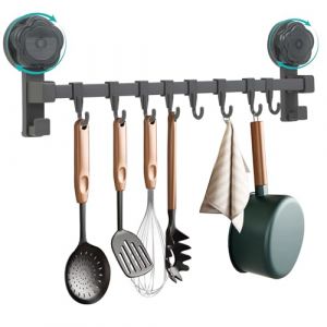 Barre de Cuisine pour Ustensiles - Porte Ustensiles Cuisine Mural, Installation sans Percage, 40 cm, 8 Crochets Amovibles, Haute Capacité de Charge, Idéal pour Cuisine, Salle de Bain ou Balcon (Dandestore, neuf)