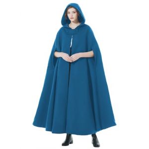 BEAUTELICATE Cape à Capuche Longue de Femme Mariage Mariée Manteau Poncho Courte Laine Chaude de Hiver Costume de Noël Halloween Medievale (Taille Unique, Bleu - Cheville Longueur 127cm) (BEAUTELICATE-FR, neuf)