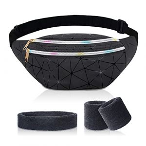 MRVOEBC Sac banane des ann&eacute;es 80 et 90 avec bandeau &eacute;ponge, pour homme et femme, neutre, en cuir PU, sac banane pour f&ecirc;te r&eacute;tro, sac banane, sac &agrave; main, sac de motard, Noir , Taille unique (TaoTaoShuoGuo, neuf)