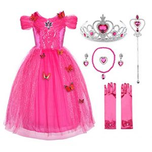 JerrisApparel Robe De Cendrillon Robe De Princesse Costume (140, Rose avec Accessoires) (Umupi EU, neuf)