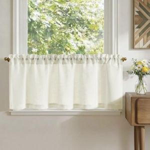 TOPICK Rideau Cuisine Court Brise Bise, Blanc 125L x 40H(cm) 1 Panneaux &agrave; Passe Tringle Petit Rideau, pour Fen&ecirc;tre Placard Meuble Bas Chambre Cache Evier，en Effet L&eacute;gers (Audrey Home Fashion, neuf)