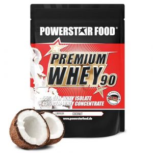 Powerstar PREMIUM WHEY 90 Poudre de Prot&eacute;ine 850 g | 81,6% Prot&eacute;ine | Whey Protein Powder | Produit en Allemagne | 55% Isolat de Whey CFM & 45% Concentrat CFM | Riche en EAA & BCAA | Coconut (POWERSTAR FOOD, neuf)
