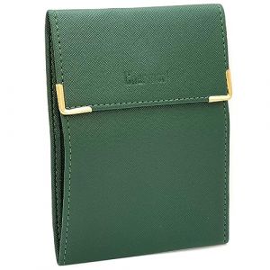 Charmoni - étui Pochette Porte chéquier Longue Pliant - Talon à Gauche - 3 emplacements Carte bancaire - 3 Plis - Compact - en Cuir Vachette - 10,5 cm X 14,5 cm (ZSF Vert foncé) (Charmoni, neuf)