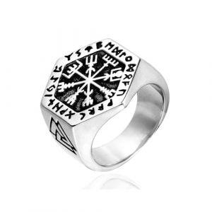MAGIIE Vintage Bagues Viking Gothique Bague Charme Ecrit, Bijoux Bague Homme Acier inoxydable,Anneau Argent Bague Homme Pas Cher (Argent, 64) (MAGIIE, neuf)