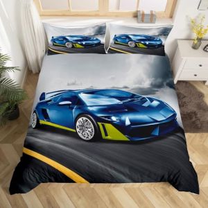 Homewish Housse de Couette Garçon 200x200 cm avec 2 Taies d'oreiller, Parure de Lit Voiture de Course Sets de Housses de Couettes Voiture de Sport Extrême, Couvre Lit Voiture de Sport Bleu (Suzhou yiyanyun e-commerce Co., Ltd, neuf)
