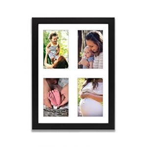 aFFa frames Tisar 30x40 cm Cadre photo en bois avec verre synth&eacute;tique incassable multi-vues Cadre Multi Photo avec Passe-Partout 4 ouvertures pour 4 images 10x15 cm Noir (88) (aFFa frames, neuf)