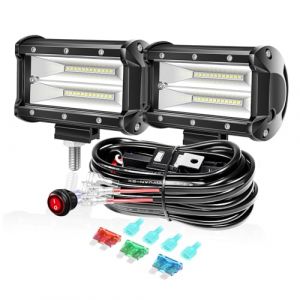 PICAA 2 Pièces 13cm 5 Pouces 72W Phare de Travail LED avec Câblage Kit, 12V 24V Feux de Travail LED 6000K Blanc Imperméable pour 4x4 Voiture Camion Offroad SUV Tracteur ATV Motos (Yuanpin-EU, neuf)