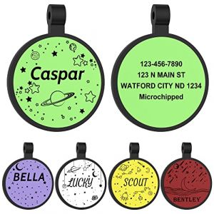 Medaille Chien avec Gravure - GISUREY Silicone M&eacute;daille Chien Grav&eacute;e - Medaille pour Chien et Chat - Silencieux et &Eacute;tanche M&eacute;daille Chien avec Gravure Double Face (Ronde - Ciel &Eacute;toil&eacute;) (Gisurey Pet Tag, neuf)