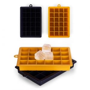 Blumtal Lot de 2 bac a glacon silicone 24 compartiments - Glacons moule sans BPA - Bac glacon silicone pour glacons 2,6 cm - 2 x Moule glacon taille M - Bac à glacon - Noir bleu et Jaune moutarde (Everbrent, neuf)