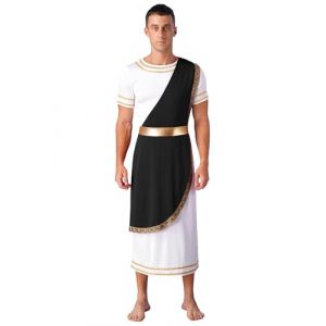 Runhomal Deguisement Dieux Grec Homme Adulte Empereur Romain César Grec Costume de Dieu Grec Grèce Romain Halloween Carnaval Fête A Noir XXL (Runhomal EU, neuf)