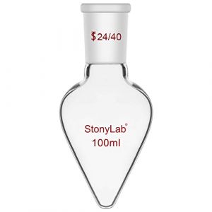 stonylab Flacon de Récupération, Flacon Évaporateur Rotatif en Verre Borosilicate à Paroi Épaisse col Unique avec Joint Extérieur Conique Standard 24/40, Flacon Laboratoire en Forme de Poire, 100 ml (J&D Tech FR, neuf)