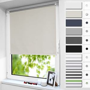 smartdemo Store Occultant sans Perçage, Store Enrouleur Opaque Thermique Isolant, Protection de Vie Privée & Protection Soleil, pour Fenêtre ou Porte, 90l x 100L cm (Largeur du Tissu 86cm), Beige (TenArea, neuf)