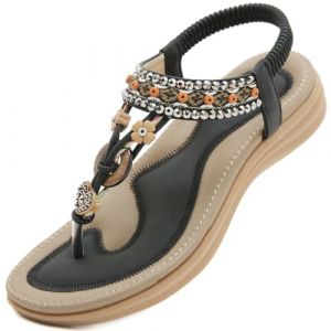 Acfoda Sandales Femme &Eacute;t&eacute; Chic Plates Confortable Boh&ecirc;me Chaussure L&eacute;ger Mules Tongs Orthop&eacute;diques Sandalette Cuir nus pieds avec Strass Noir 40 (Nzcm, neuf)