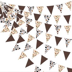 32Ft Marron Western Cowboy Fanions Guirlande Bannière Décoration de Fête Imprimé Vache laitière Bottes Chapeau Tissu Triangle Drapeau Banderole pour Derby Ferme Wild West Anniversaire Bapteme Mariage (MZY Co., Ltd, neuf)