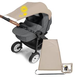 Pare Soleil Poussette Universelle, 1 Ombrelle Poussette, Toile Anti-UV UPF50+, Parasol Réglable pour Nacelle| Sac de rangement inclus (Marron) (Detox Organica, neuf)
