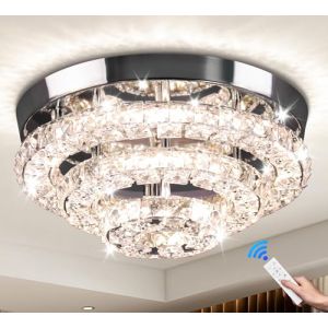 Cainjiazh 11.8 inch Lustre moderne en cristal Luminaire de plafond en cristal LED Lustre de plafond encastré Lustre pour salle à manger Hall d'entrée Lustre à trois niveaux dimmable avec télécommande (Jiazhong Lighting, neuf)