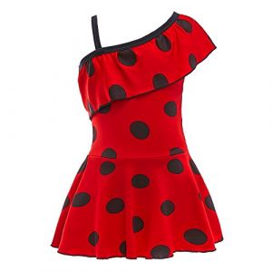 Lito Angels Maillot de Bain Jupette 1 Piece Ladybug Coccinelle pour Enfant Filles, Pois Rouge et Noir, Taille 10-11 Ans (Lito Angels FR, neuf)