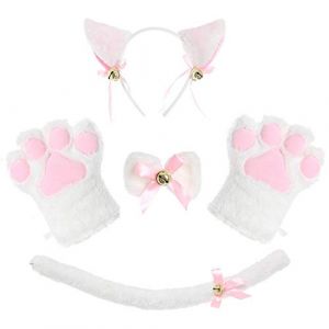 JOERBABU Serre-t&ecirc;te pour chat - 5 pi&egrave;ces - Queue de chaton - Oreilles - Collier - Pattes - Gants - Accessoire d'Halloween (jiushuang, neuf)