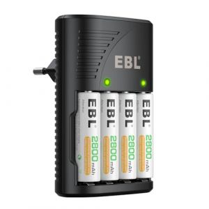 EBL Chargeur de Piles AA AAA 9V Universel, avec 4PCS Piles AA Rechargeables Ni-MH, Chargeur de Piles AC Direct pour AA/AAA/9V Piles Rechargeables,100-240V Tension Mondiale (EBL Stores, neuf)