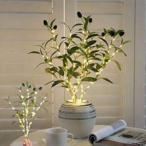 Guirlande lumineuse de vigne d'olivier scintillante de 1,8 m - Guirlande lumineuse LED artificielle à piles - Branche de feuilles de vigne pour Noël (branche d'olivier 45 cm) (Shauishuai520, neuf)