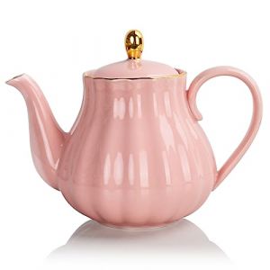 Sweejar Home Th&eacute;i&egrave;re en porcelaine avec infuseur et couvercle, 890 ml avec filtre pour th&eacute;/caf&eacute;/lait/femme/bureau/maison/cadeau (forme de citrouille, rose1) (Sweejar Home, neuf)