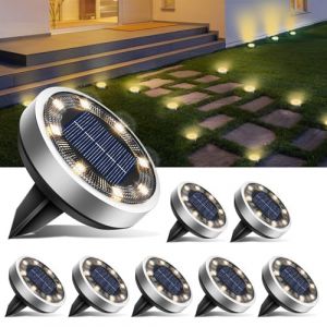 btfarm Lot de 8 Lampe Solaire Au Sol, 8 LED Jardin Exterieur Solaire Etanche IP65 Lumiere Solaire, Spot Solaire Ext&eacute;rieur pour Chemins Pelouse Terrasse All&eacute;e Cour Piscine, Blanc Chaud (btfarm-EU, neuf)