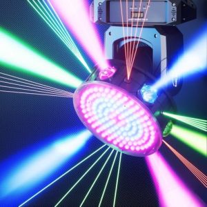 200W Lyre LED XYZ Rotation 3 axes Jeux de Lumiere RGBW Effet Stroboscopique Faisceau Lavage Zoom dmx Lumières de scène à tête rotative pour DJ Club Bar Disco Soirées fête Projecteurs (KIEHUS MJHDU, neuf)