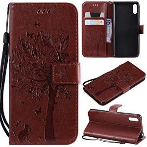LMFULM&reg; &Eacute;tui pour Sony Xperia L3 (5,7 Pouces) PU Cuir Couverture Magn&eacute;tique Housse Motif de Chat et d'arbre Stent Fonction Coque Flip &Eacute;tui pour Sony L3 Marron (LMAZWUFULM, neuf)