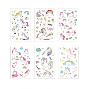 HUVZOR 6 autocollants pailletés licorne, motifs assortis, imperméables, autocollants tatouages pour enfants, autocollants festifs pour le visage, autocollants enfants licorne amusants (Volumetech OU, neuf)