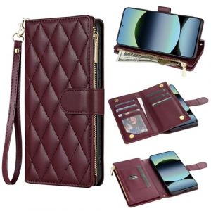Asuwish Coque pour Xiaomi Redmi Note 14 4G Portefeuille avec Cordon Porte Carte Chaine PU Cuir &agrave; Clapet Antichoc Etui &Eacute;tui Housse Support Note14 G4 T&eacute;l&eacute;phone Case Femme Homme Bordeaux (Asuwish Official Store, neuf)
