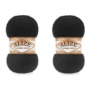 Alize Angora Gold Lot de 2 pelotes de fil turc &agrave; tricoter &agrave; la main 200 g 1204 m Noir (1LEAGUE, neuf)