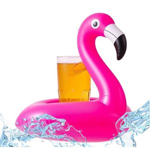 Porte-gobelet gonflable en forme de flamant rose - Gobelet flottant et porte-canette pour f&ecirc;tes de piscine - Bou&eacute;e de natation gonflable (TK Gruppe GmbH, neuf)