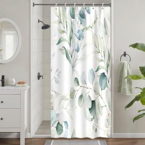 Rideau Douche 90x180cm, Uiiooazy Rideau Douche &Eacute;troit Anti Moisissure Vert Feuilles d'eucalyptus Fleuri Blanc Petit Rideaux de Baignoire Tissu Lavable Imperm&eacute;able Rideaux Salle de Bain avec 6 Crochets (dongguibinjingpinxiaodianpu, neuf)