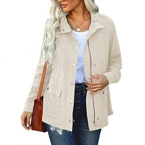 SDGR Veste Femme mi Saison Printemps Militaire Manteau Parka en Coton Casual Jacket Poches Blouson Veste Saharienne Femme Sports Décontracté Outwear Zipper (SDGR Fashion, neuf)