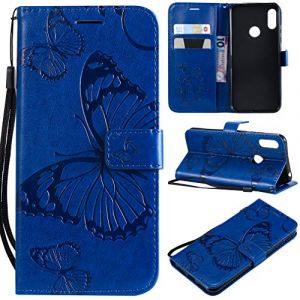 LMFULM&reg; &Eacute;tui pour Huawei Y6 Pro 2019 / Huawei Y6 2019 / Honor 8A (6,09 Pouces) PU Cuir Couverture Magn&eacute;tique Housse Conception en Relief de Papillon Stent Fonction Flip Cuir Bleu (LMAZWUFULM, neuf)
