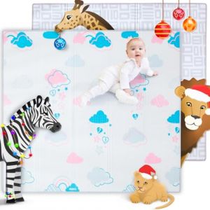MIKMEL Tapis de Jeu pour Enfants. Tapis de Sol Bébé en Mousse Pliable Réversible (Nuages/Géométrie, Très Grand) (MIKMEL, neuf)
