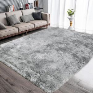 ASIinnsy Tapis Salon Shaggy Poil Long Tapis Chambre Doux Moelleux Moderne Gris Grand Tapis de Salon Chambre d'enfant Tapis Antidérapant Intérieur Tapis De Sol (Gris Blanc, 200 x 250 cm) (Jingtian N-EU, neuf)