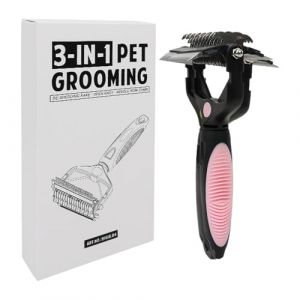 Brosse de toilettage, dissolvant de nœuds pour chien, râteau de toilettage portable pour chien, outils de démêlage pour chat, conception polyvalente, poignée ergonomique, dents de râteau en acier inox (qiawer, neuf)
