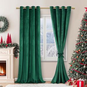 JIUZHEN Lot de 2 Rideaux Velours Occultants Doux et Opaques Rideaux à Oeillets Rideau Thermique Isolant Anti Chaleur et Frois pour Chambre Décoration 140x260cm (LxH) Vert Foncé (JIUZHEN, neuf)