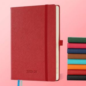 IN-LUXPRO Agenda semainier 2025 2026, au format A5 (21,9 x 16,4 cm), en cuir végétalien, avec pages de notes et pages de notes, format A5 (21,9 x 16,4 cm), en cuir végétalien et pages de notes, rouge. (Saimoul, neuf)