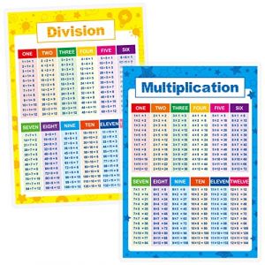 Affiches éducatives laminées de mathématiques, outils d'apprentissage des tables de multiplication et de division pour enfants, pour la salle de classe de l'école élémentaire et du collège (2 pièces) (Spritegru, neuf)