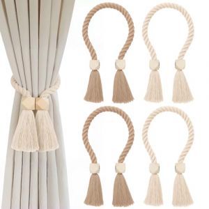 Arvoni Lot de 4 Embrasse Rideau, Attache Rideau sans Percage, Embrasse pour Rideaux Magn&eacute;tiques, Accroche Rideau en Coton tiss&eacute; &agrave; la Main, Supports de Rideaux pour Salon, Chambre, H&ocirc;tel (XingJiaHongSheng, neuf)
