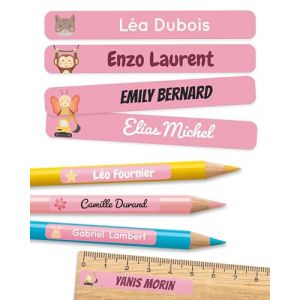 150 &Eacute;tiquettes autocollantes personnalis&eacute;es pour l'&eacute;cole - &Eacute;tiquettes pr&eacute;nom pour crayons et mat&eacute;riel scolaire - R&eacute;sistantes &agrave; l'eau - Rose (MELU Kids, neuf)