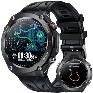 GPS Montre Connectée Homme Smartwatch: 1,45" avec Boussole Baromètre Altimètre Appel Bluetooth Fréquence Cardiaque SpO2 Sommeil 650mAh Batterie 100+ Mode Sport Étanche Fitness Tracker pour Android iOS (CNLOON, neuf)