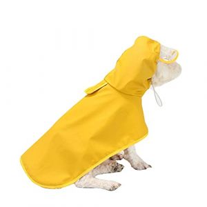 Veste de Pluie imperméable à l'eau Vêtements de Poncho pour Chien avec Cordon de Serrage réglable, Bord Transparent,Ultra-léger Manteau De Pluie avec Capuche pour Petit Moyen Gros Chiens Jaune L (GuoCu, neuf)