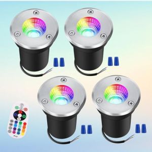 MOERGO 4PCS Lumière Jardin Enterré - 3W Lumières Du Paysage Exterieur, IP65 Lampadaire Pour Encastrable De Jardin, 12V-24V Au Sol Spots, Spot Encastrable Au Sol LED RGB Extérieur(Size:Ac12V) (RRDM-JP, neuf)