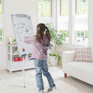 Tableaux blancs-Chevalets avec tableau blanc, Tableau Blanc sur Pied, Tableau Magn&eacute;tique avec Roues, Hauteur R&eacute;glable pour Enfants, Adultes,70 x 100 cm (blanc) (Hechheu, neuf)