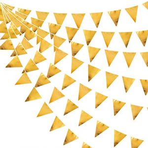 32Ft Or Tissu Fanion Banni&egrave;re Drapeau Guirlande de D&eacute;coration de f&ecirc;te banderoles en Coton de l'or pour Anniversaire Bapteme Fian&ccedil;ailles Mariage dipl&ocirc;m&eacute; Retraite C&eacute;l&eacute;bration de Vacances de f&ecirc;te Decor (MZY Co., Ltd, neuf)